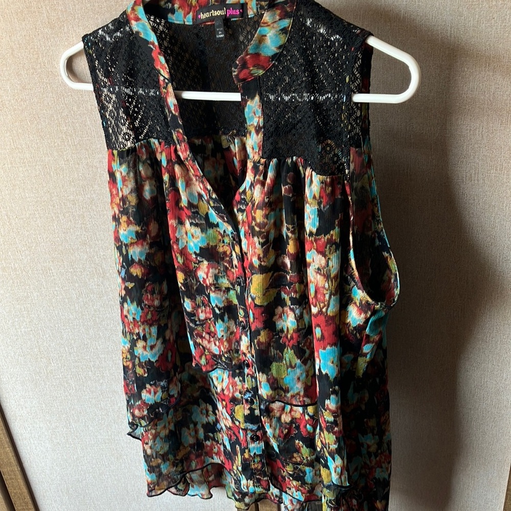 FINAL MARKDOWN HeartSoul Women's Floral Blouse - Black and Multicolor 2x